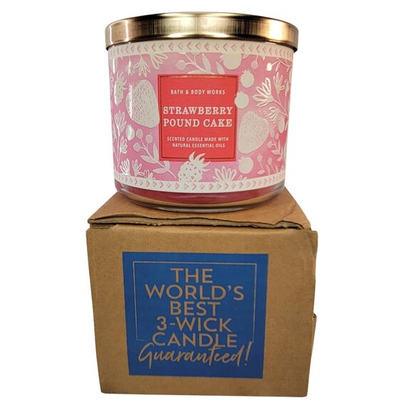 Bath & Body Works Other - Bath & Body Works 3-Wick Candle Strawberry Pound Cake 14.5 Oz Scented Natural Es